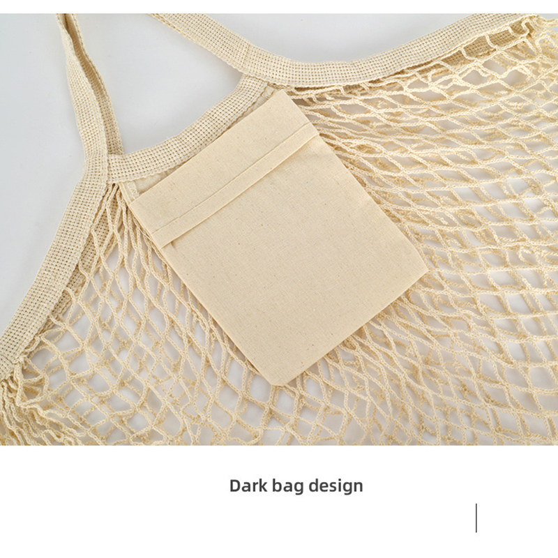 VCA1389 Vegetable Kitchen Cotton Net Bag w/Long Handle String & Pocket