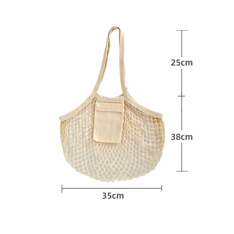 VCA1389 Vegetable Kitchen Cotton Net Bag w/Long Handle String & Pocket