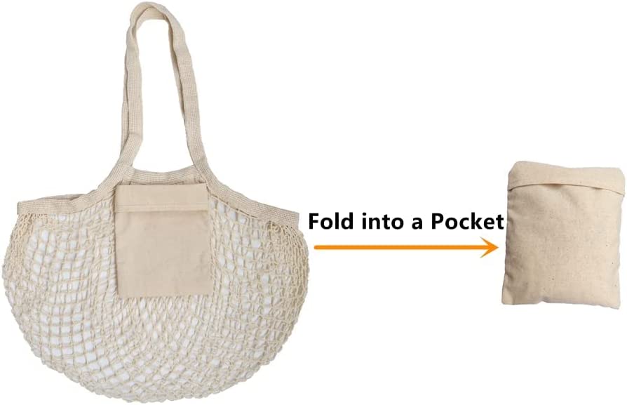 VCA1389 Vegetable Kitchen Cotton Net Bag w/Long Handle String & Pocket