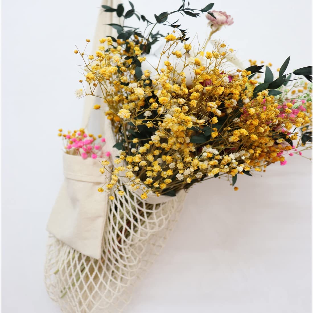 VCA1389 Vegetable Kitchen Cotton Net Bag w/Long Handle String & Pocket