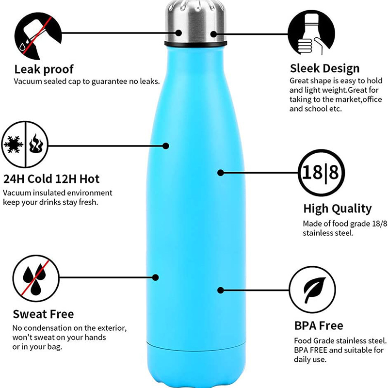 VCA1392 17Oz Matt Stainless Steel Vacuum Insulated Water Bottle 