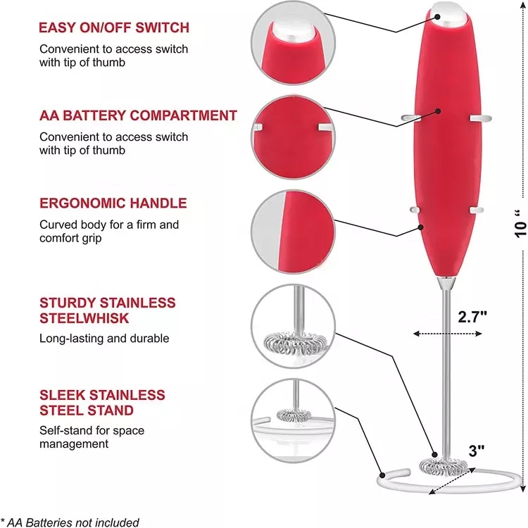 VCA1401 Handheld Battery Operated Electric Milk Frother w/Metal Stand
