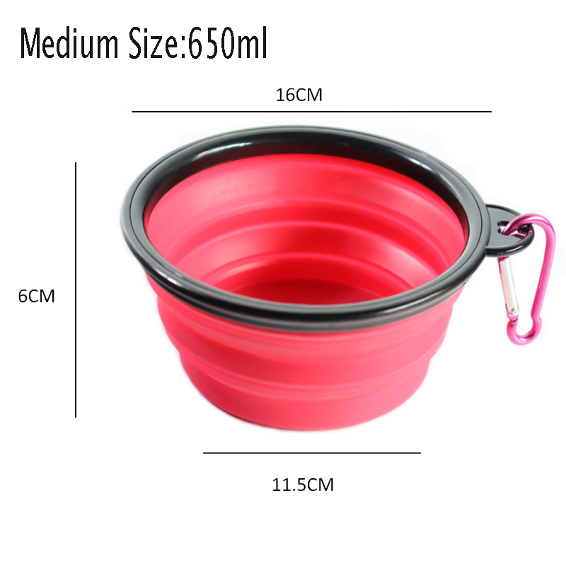 VC7162 Silicone Portable Foldable Dogs Food Bowls w/ Carabiner Clip