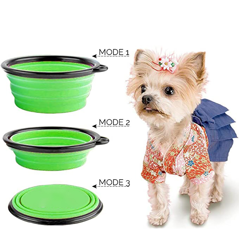 VC7162 Silicone Portable Foldable Dogs Food Bowls w/ Carabiner Clip