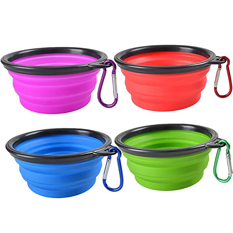 VC7162 Silicone Portable Foldable Dogs Food Bowls w/ Carabiner Clip